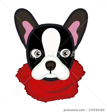 一隻戴著毛茸茸圍巾的狗狗的臉部插圖 134598160