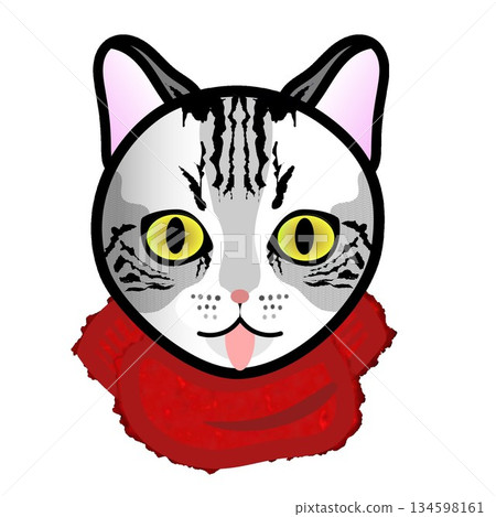 一隻貓戴著毛茸茸的圍巾的插圖 134598161