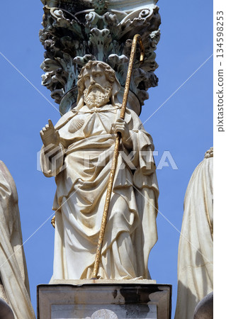 St. James, statue on the St. Mary pillar in front of Saint James church in Ljubljana, Slovenia St. James, statue on the St. Mary pillar in front of Saint James church in Ljubljana, Slovenia 134598253