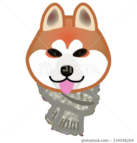 一隻戴著毛茸茸圍巾的狗狗的臉部插圖 134598264