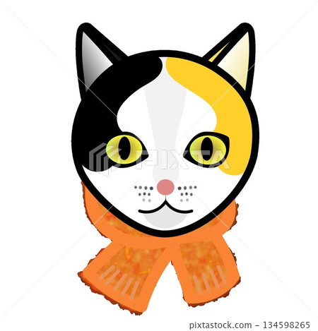 一隻貓戴著毛茸茸的圍巾的插圖 134598265