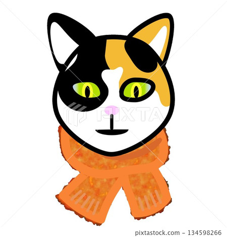 一隻貓戴著毛茸茸的圍巾的插圖 134598266