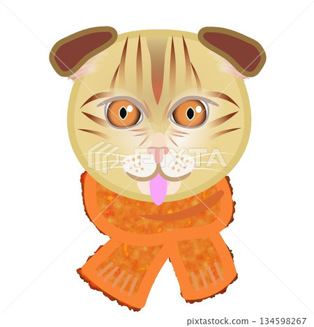 Illustration of a cat's face wearing a fluffy scarf Illustration of a cat's face wearing a fluffy scarf 134598267