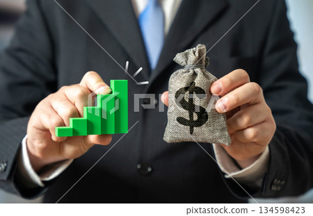 Capital growth, revenue increase. Good market conditions, upward trend. Growing profits and surplus budgets. Economic risks while investors adapt to unstable market dynamics. 134598423