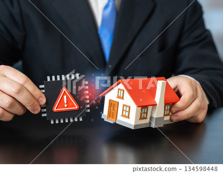 Security issues in smart home systems. Digital vulnerability risks, hacking threats, data privacy concerns. Connected devices protection and the need for reliable cybersecurity solutions. 134598448