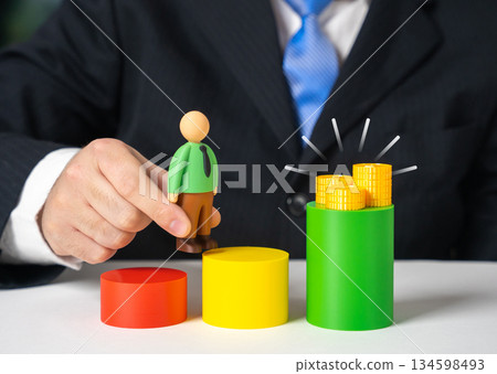 Career growth and promotion with bonuses. Professional development reward, motivation through incentives. Success recognition, talent retention. Positive workplace dynamics. 134598493