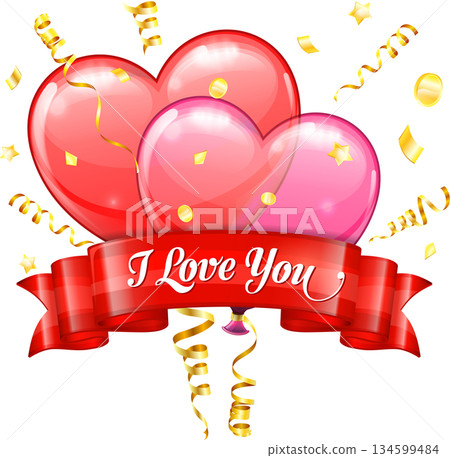 Valentines Day with Hearts Balloons 134599484