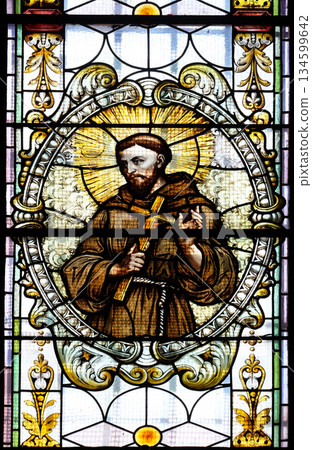 Saint Francis of Assisi, stained glass window in Cathedral of St Nicholas in Novo Mesto, Slovenia Saint Francis of Assisi, stained glass window in Cathedral of St Nicholas in Novo Mesto, Slovenia 134599642