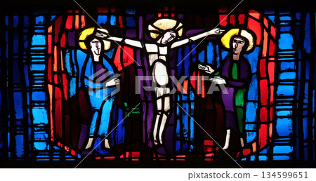 Stained glass window in the parish church of St. Stephen in Wasseralfingen, Germany Stained glass window in the parish church of St. Stephen in Wasseralfingen, Germany 134599651