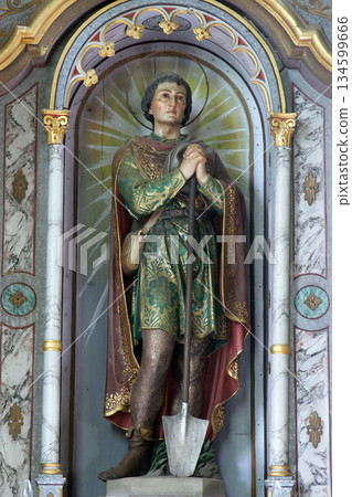 Saint Isidore, statue on the altar in the Saint Elijah church in Lipnik, Croatia 134599666