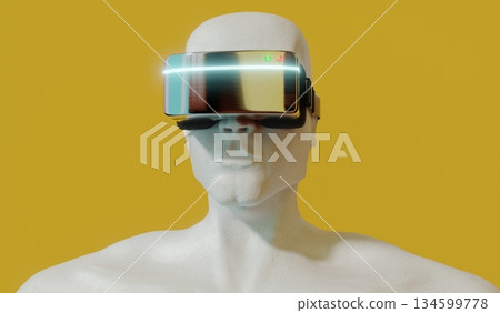 Man wearing VR glasses - front view - 3D illustration Man wearing VR glasses - front view - 3D illustration 134599778