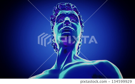Blue metallic David sculpture - front view - 3D illustration Blue metallic David sculpture - front view - 3D illustration 134599929