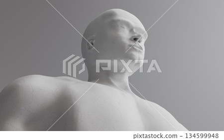 Gypsum man face sculpture - view from below - 3D illustration Gypsum man face sculpture - view from below - 3D illustration 134599948