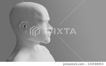 Gypsum man head sculpture - side view - 3D illustration 134599953