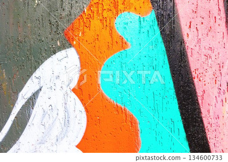 Abstract Graffiti Art with Orange, Turquoise, Pink, White and Black Colors in Bold 2000s Street Style 134600733