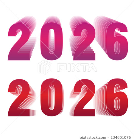 Layered 3D 2026 Text in Gradient Red Tones 134601076