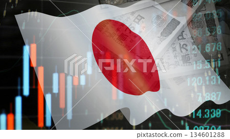 Business image: Financial graph and Japanese flag Business image: Financial graph and Japanese flag 134601288