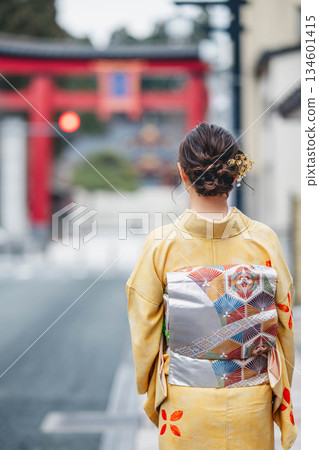 身穿和服的女子的頭髮 134601415