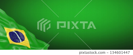 Brazil - national flag and gradient background - horizontal banner format - 3D illustration 134601447