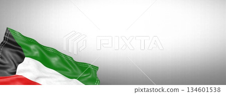 Kuwait - national flag and gradient background - horizontal banner format - 3D illustration Kuwait - national flag and gradient background - horizontal banner format - 3D illustration 134601538