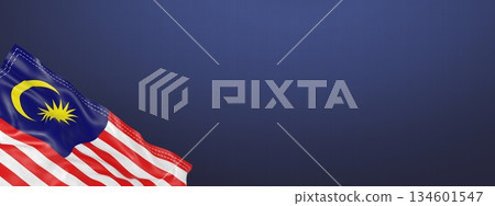 Malaysia - national flag and gradient background - horizontal banner format - 3D illustration 134601547