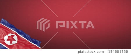 North Korea - national flag and gradient background - horizontal banner format - 3D illustration North Korea - national flag and gradient background - horizontal banner format - 3D illustration 134601566