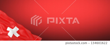 Switzerland - national flag and gradient background - horizontal banner format - 3D illustration 134601622