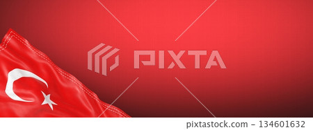 Turkiye - national flag and gradient background - horizontal banner format - 3D illustration 134601632