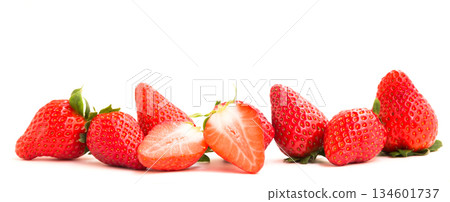 fresh appetizing strawberries on white background with a place for inscription 134601737
