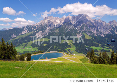 Leogang Mountains Leoganger Steinberge with highest peak Birnhorn, idyllic summer landscape Alps, Zell am See district, Salzburg federal state, Austria Leogang Mountains Leoganger Steinberge with highest peak Birnhorn, idyllic summer landscape Alps, Zell am See district, Salzburg federal state, Austria 134601740