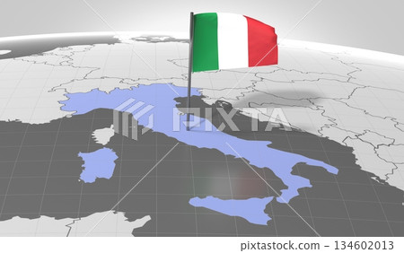 Italy - country border and flag - 3D illustration 134602013