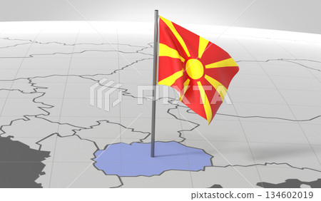 North Macedonia - country border and flag - 3D illustration 134602019