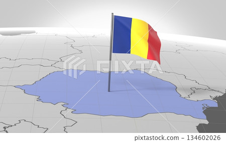 Romania - country border and flag - 3D illustration 134602026