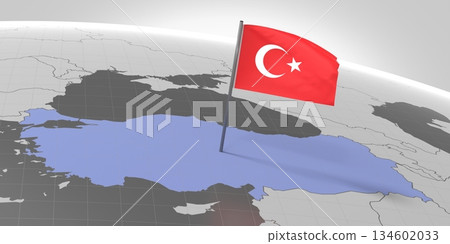 Turkyie - country border and flag - 3D illustration 134602033