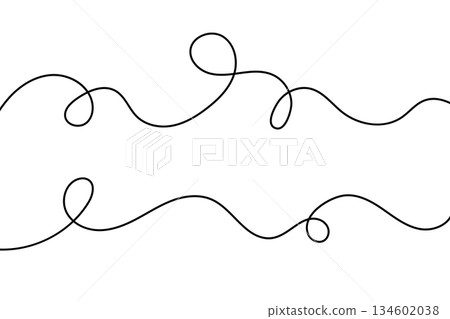 Abstract wavy doodle background with flowing curvy lines, black and white continuous sketch design 134602038