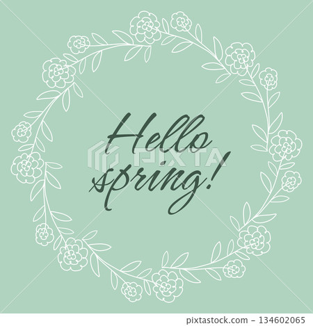 Floral wreath silhouette with the text Hello Spring 134602065