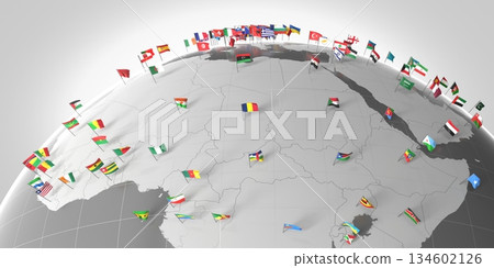 Africa - countries' borders and flags - 3D illustration 134602126