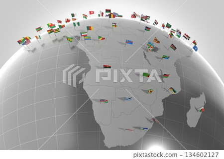 Africa - countries' borders and flags - 3D illustration Africa - countries' borders and flags - 3D illustration 134602127