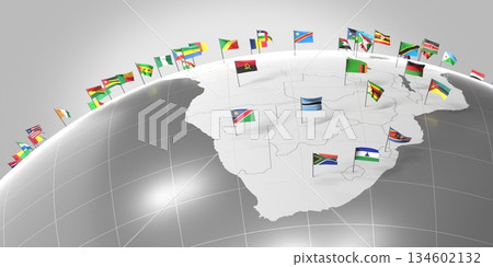 Africa countries' borders and flags - 3D illustration Africa countries' borders and flags - 3D illustration 134602132