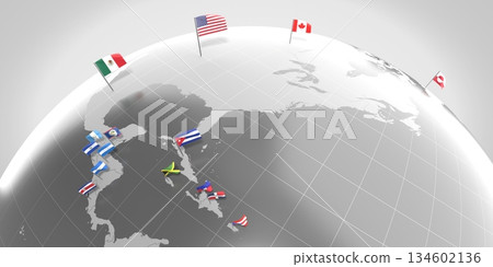 North and Central America countries' borders and flags - 3D illustration North and Central America countries' borders and flags - 3D illustration 134602136