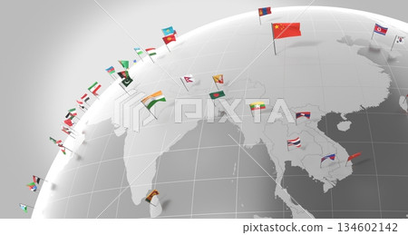 Asia - countries' borders and flags - 3D illustration Asia - countries' borders and flags - 3D illustration 134602142