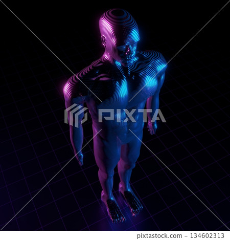 Man hologram, top view - 3D illustration 134602313