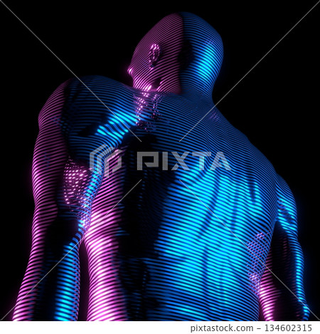 Man hologram - close-up on back - 3D illustration Man hologram - close-up on back - 3D illustration 134602315