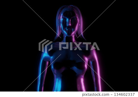 Woman hologram - front view - 3D illustration Woman hologram - front view - 3D illustration 134602337