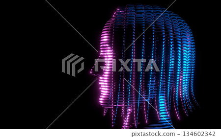 Woman hologram - close-up on head - 3D illustration Woman hologram - close-up on head - 3D illustration 134602342