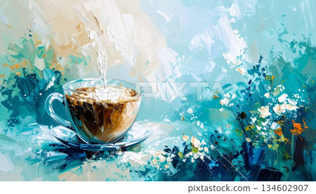 hot coffee in a glass cup on grunge background hot coffee in a glass cup on grunge background 134602907