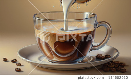 cup of coffee with roasted beans cup of coffee with roasted beans 134602910