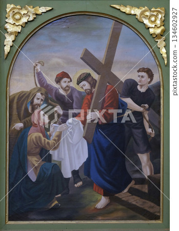 6th Stations of the Cross, Veronica wipes the face of Jesus, church of Saint Matthew in Stitar, Croatia 134602927