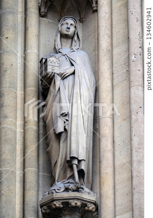 Statue of Saint on the portal of the Basilica of Saint Clotilde in Paris, France Statue of Saint on the portal of the Basilica of Saint Clotilde in Paris, France 134602941