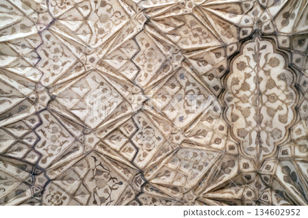 Red Fort stone carving pattern detail in Agra, Uttar Pradesh, India Red Fort stone carving pattern detail in Agra, Uttar Pradesh, India 134602952